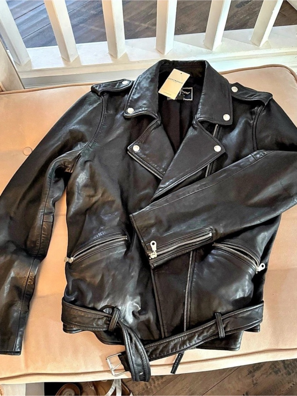 Lucky Brand Classic Leather Moto Jacket Black Large